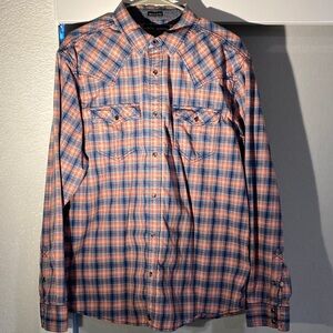 Men's Blue and Orange Plaid Casual Shirt